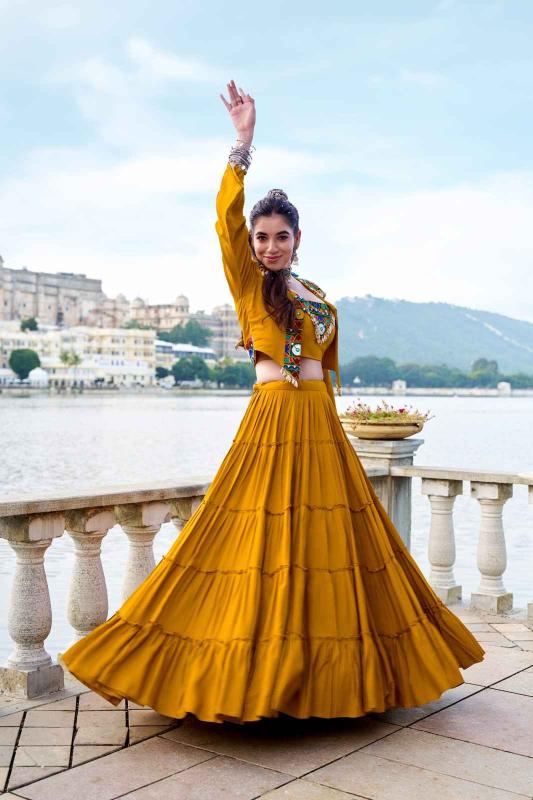RAJUDI Rayon Yellow Party wear lehenga choli supplier